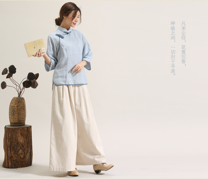 唐裝女夏盤(pán)扣禪意裝中式茶服