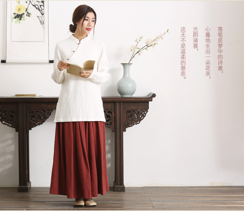 紅梅落雪復(fù)古棉麻唐裝女中式長(zhǎng)袖上衣