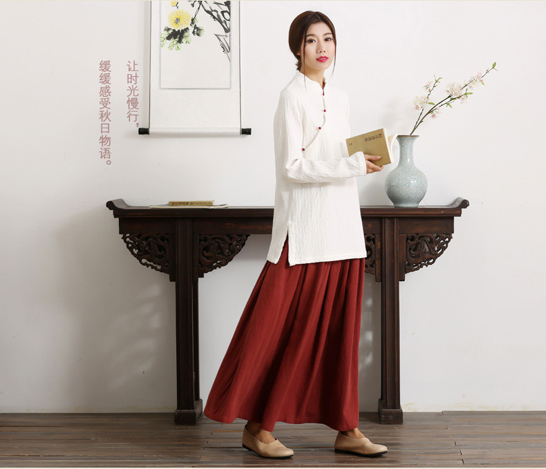 紅梅落雪復(fù)古棉麻唐裝女中式長(zhǎng)袖上衣