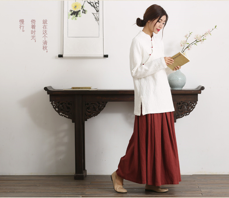 紅梅落雪復(fù)古棉麻唐裝女中式長(zhǎng)袖上衣