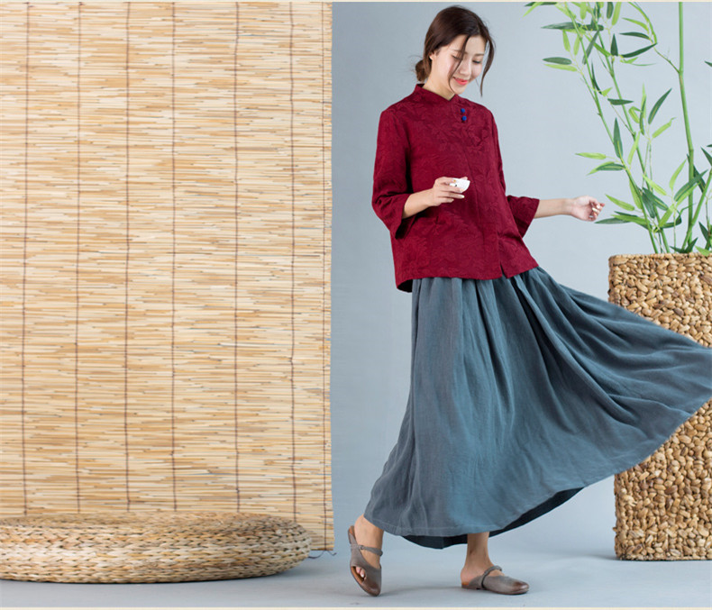 暗紅色中式外套女長袖盤扣上衣