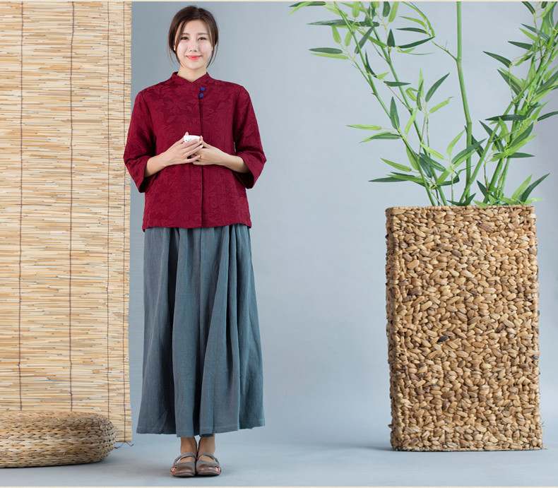 暗紅色中式外套女長袖盤扣上衣