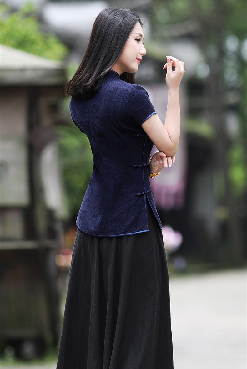 唐裝旗袍改良修身女短袖上衣棉麻