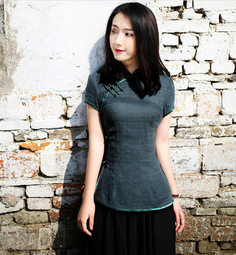 唐裝旗袍改良修身女短袖上衣棉麻