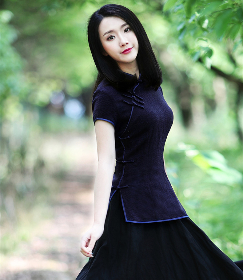 唐裝旗袍改良修身女短袖上衣棉麻