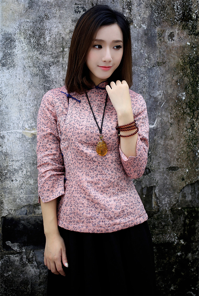 唐裝上衣女秋裝民國風(fēng)棉茶服長袖