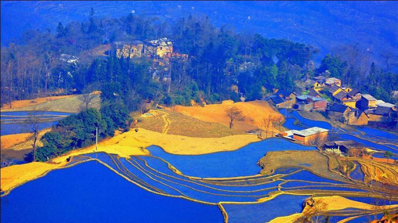 藍(lán)色的元陽梯田風(fēng)光攝影