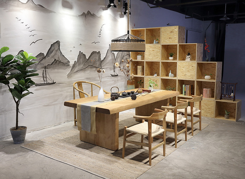 復古純實木茶桌椅組合，仿古簡約功夫茶臺