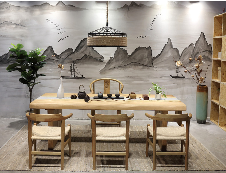 復古純實木茶桌椅組合，仿古簡約功夫茶臺