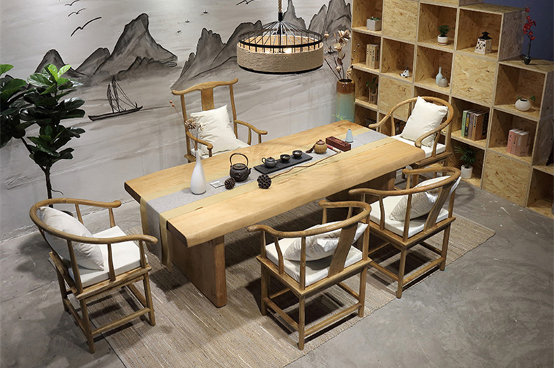 復古純實木茶桌椅組合，仿古簡約功夫茶臺