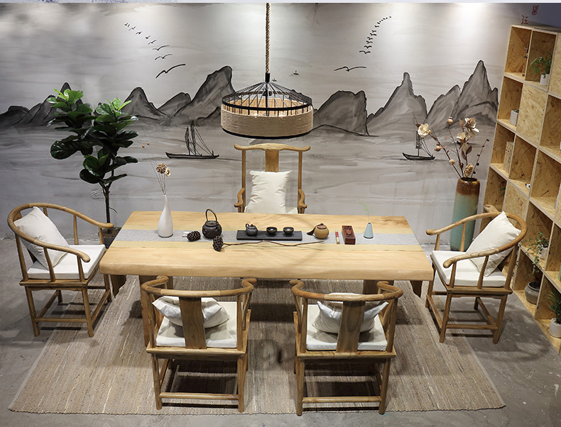 復古純實木茶桌椅組合，仿古簡約功夫茶臺