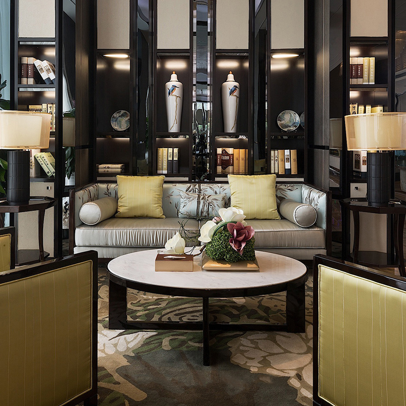 沙發(fā)組合客廳布藝三人沙發(fā)，新中式實木