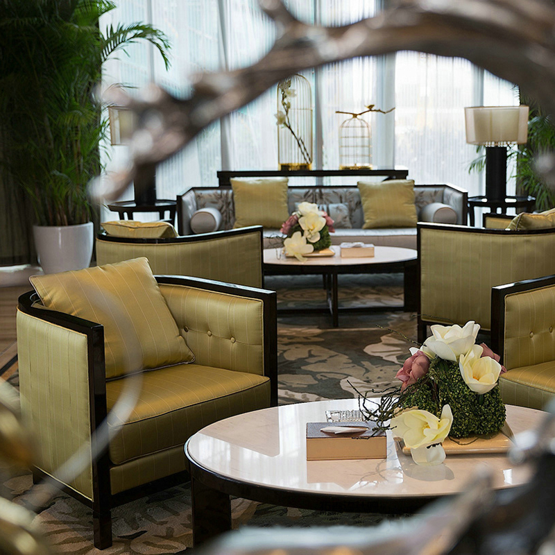 沙發(fā)組合客廳布藝三人沙發(fā)，新中式實木