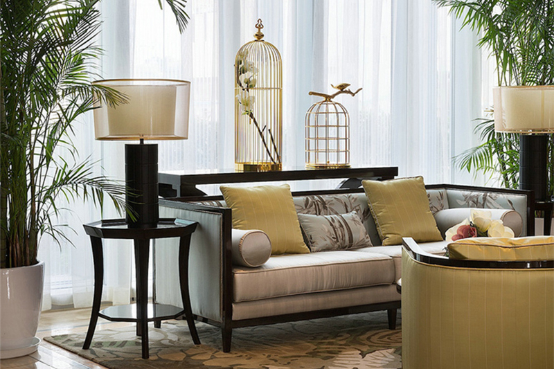 沙發(fā)組合客廳布藝三人沙發(fā)，新中式實木