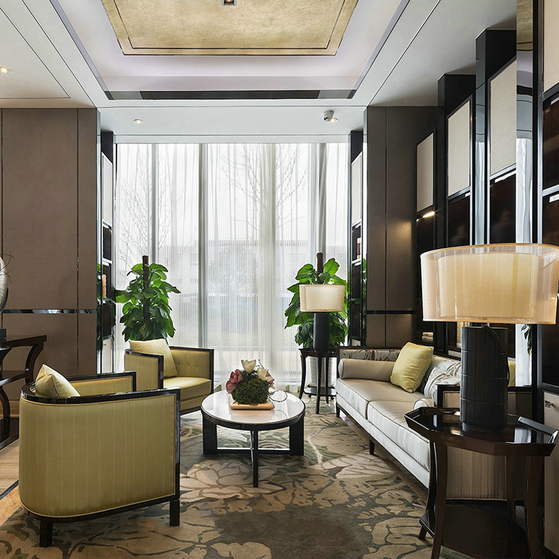 沙發(fā)組合客廳布藝三人沙發(fā)，新中式實木