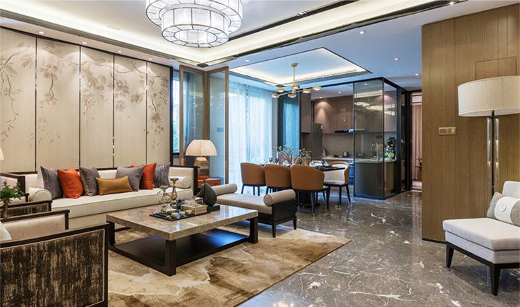 現(xiàn)代新中式樣板房沙發(fā)，簡約布藝沙發(fā)