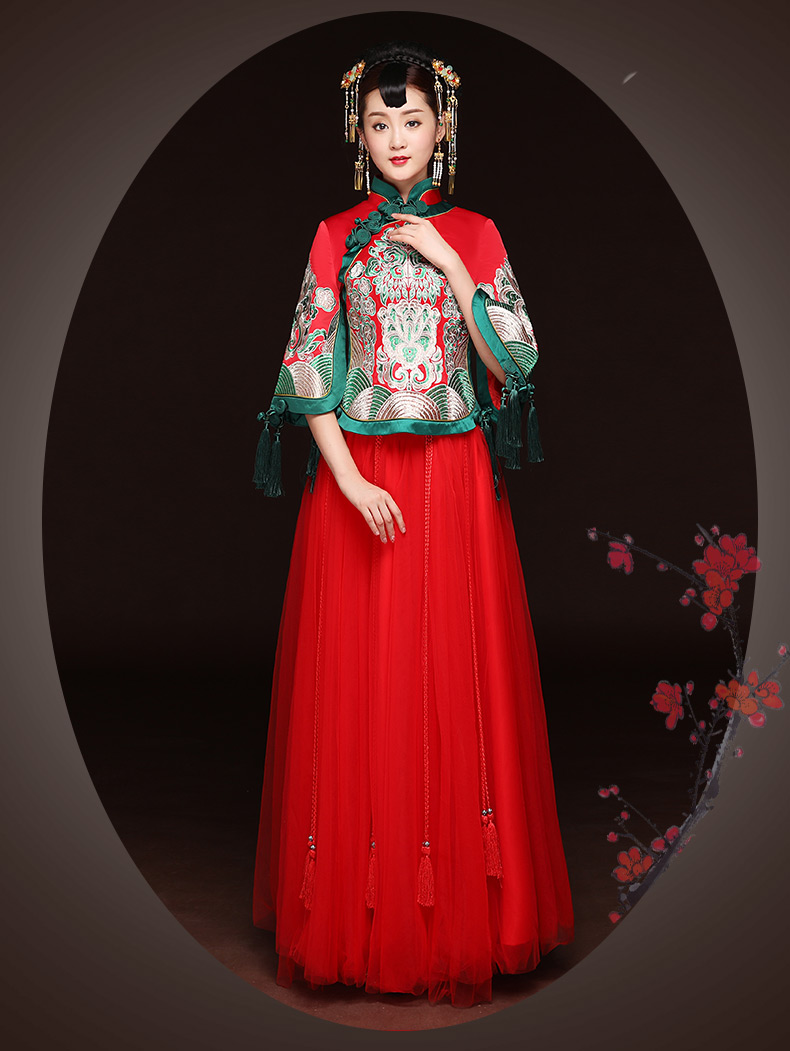 秋季新款紅色敬酒服，改良旗袍長款