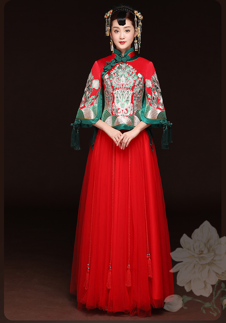 秋季新款紅色敬酒服，改良旗袍長款