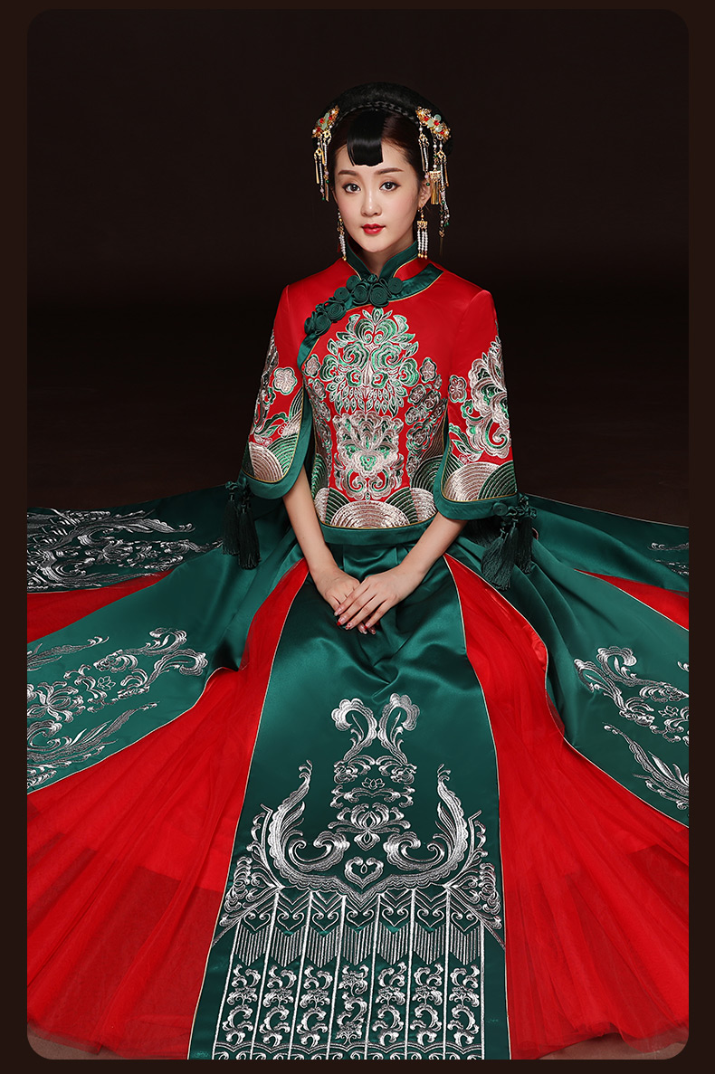 秋季新款紅色敬酒服，改良旗袍長款