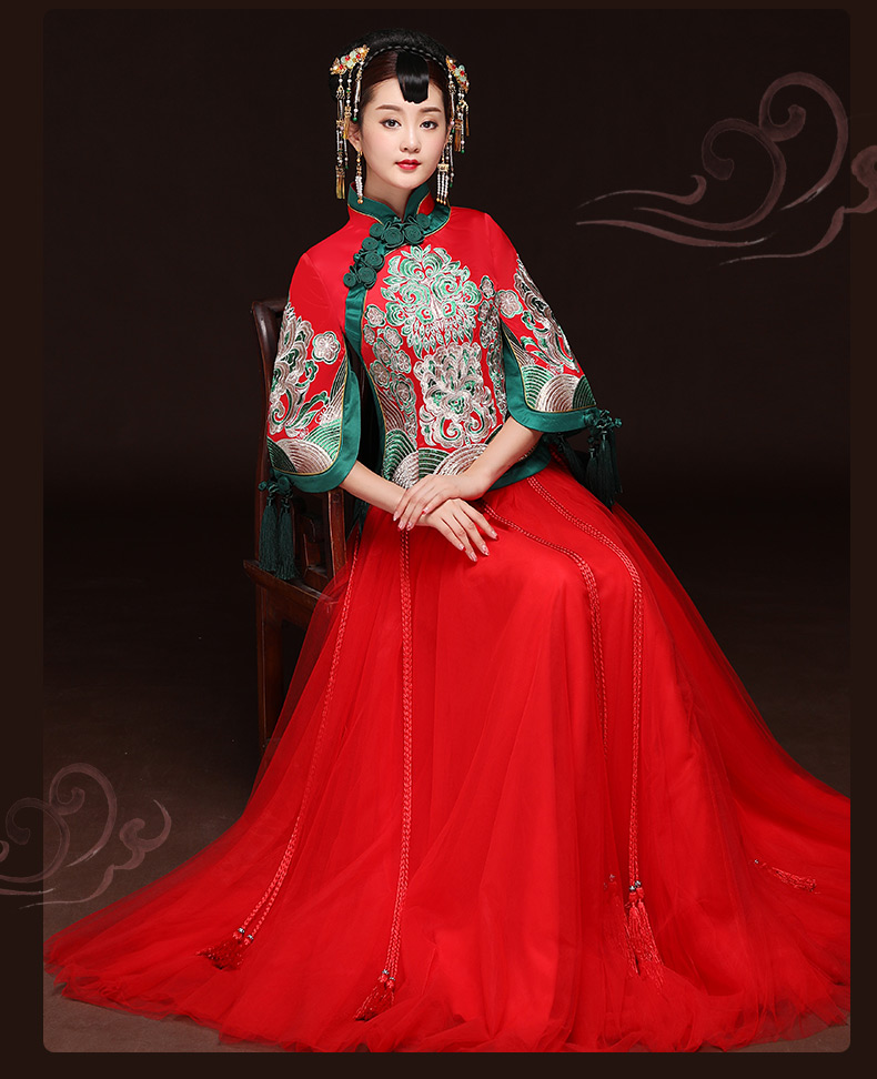 秋季新款紅色敬酒服，改良旗袍長款