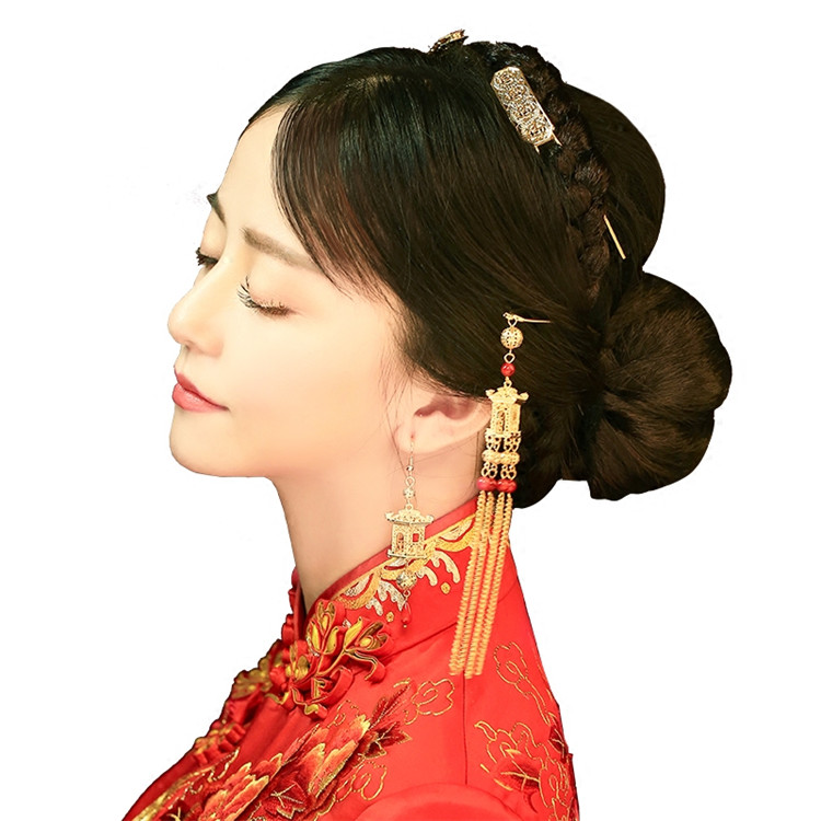 新娘中式金色流蘇發(fā)飾，古裝發(fā)梳步搖