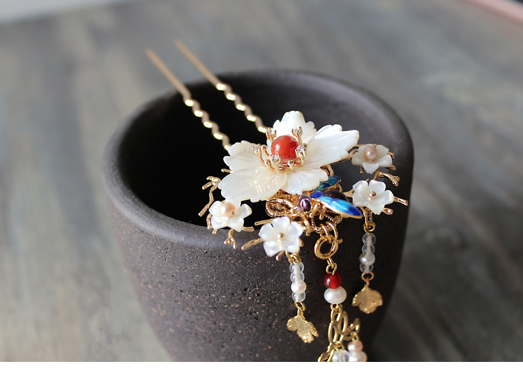 古典手工發(fā)簪，燒藍(lán)景泰藍(lán)帶流蘇發(fā)釵