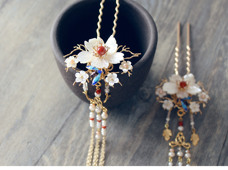 古典手工發(fā)簪，燒藍(lán)景泰藍(lán)帶流蘇發(fā)釵