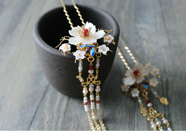 古典手工發(fā)簪，燒藍(lán)景泰藍(lán)帶流蘇發(fā)釵