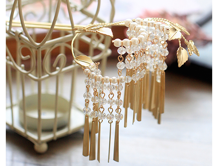 金色復(fù)古宮廷頭飾，古典蝴蝶流蘇額飾