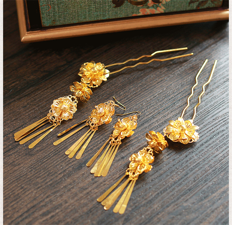 女子金色流蘇古風(fēng)頭飾，鳳冠配飾品