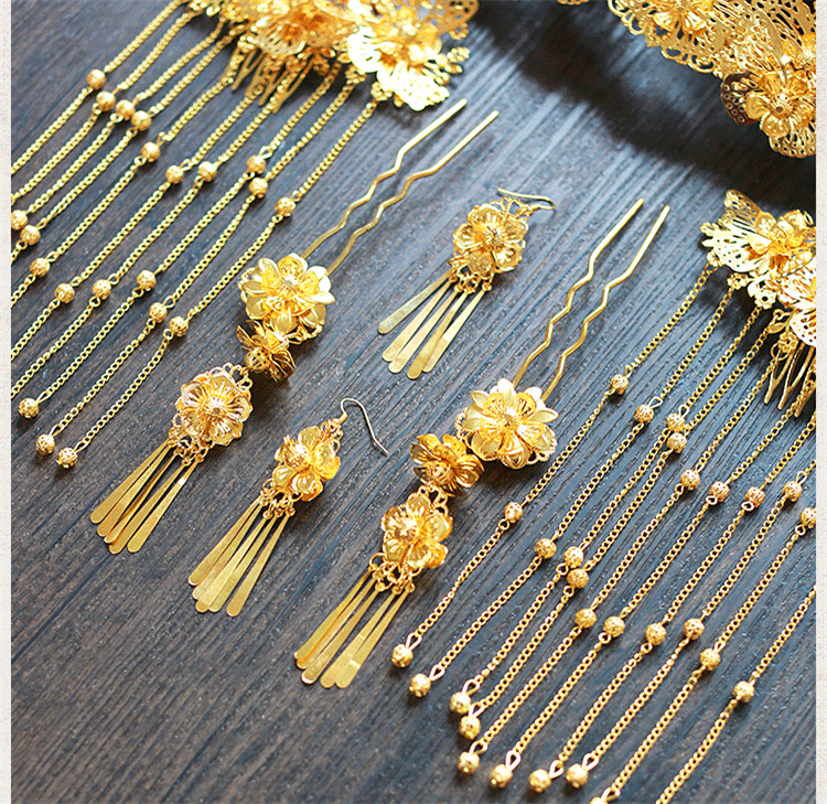 女子金色流蘇古風(fēng)頭飾，鳳冠配飾品