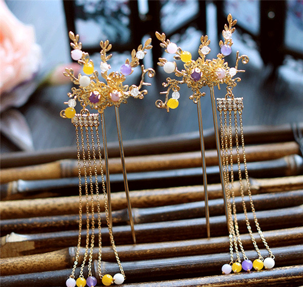 中式古典純手工發(fā)飾，婚禮頭飾蝴蝶彩珠