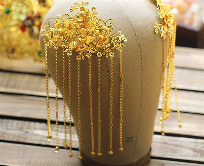 新娘古裝頭飾翠霞，中式婚禮發(fā)飾