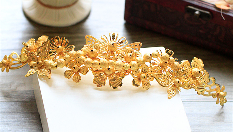 中式新娘步搖頭飾，金色古裝發(fā)飾套裝