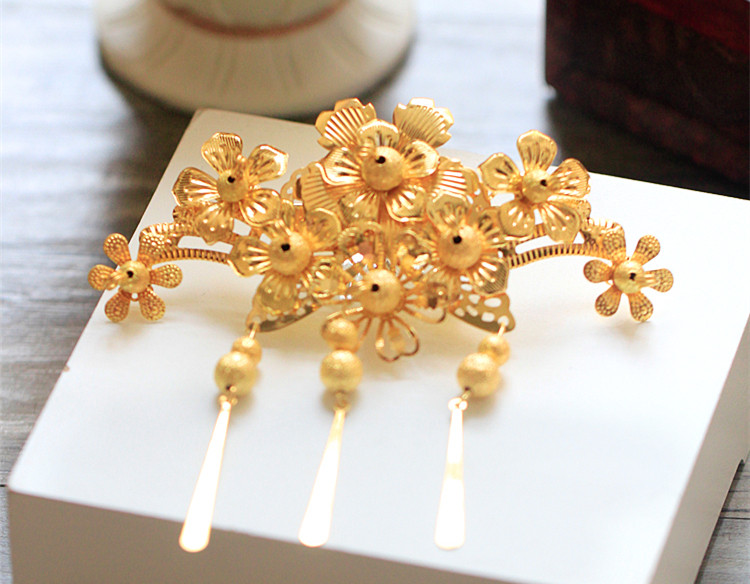 中式新娘步搖頭飾，金色古裝發(fā)飾套裝