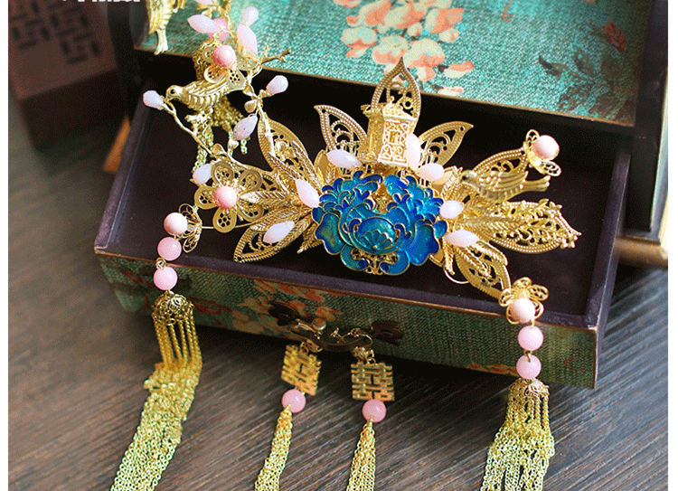 純手工精致金色流蘇發(fā)簪，新娘古風頭飾