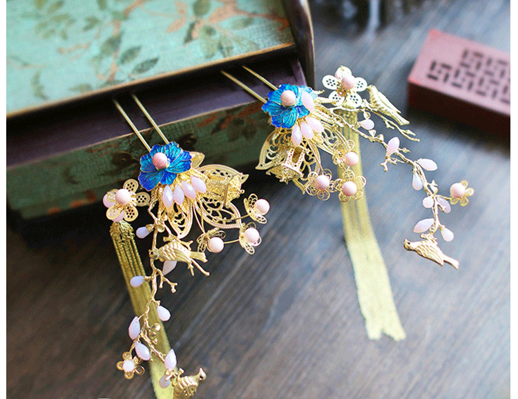 純手工精致金色流蘇發(fā)簪，新娘古風(fēng)頭飾