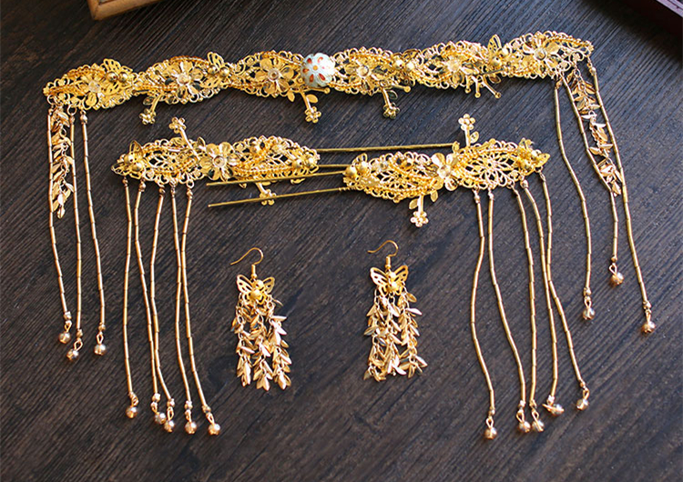 金色四件套古裝頭飾，古典韻味發(fā)飾