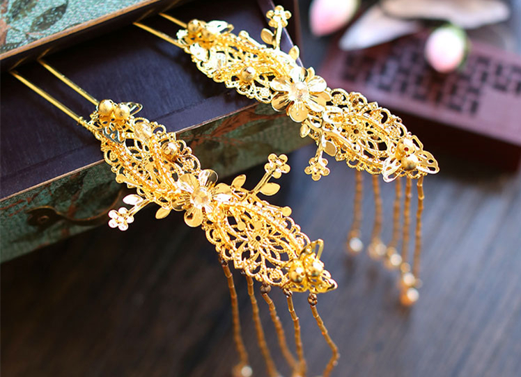 金色四件套古裝頭飾，古典韻味發(fā)飾