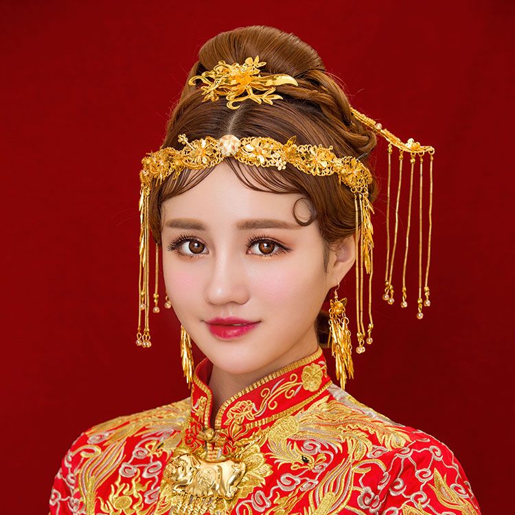 金色四件套古裝頭飾，古典韻味發(fā)飾