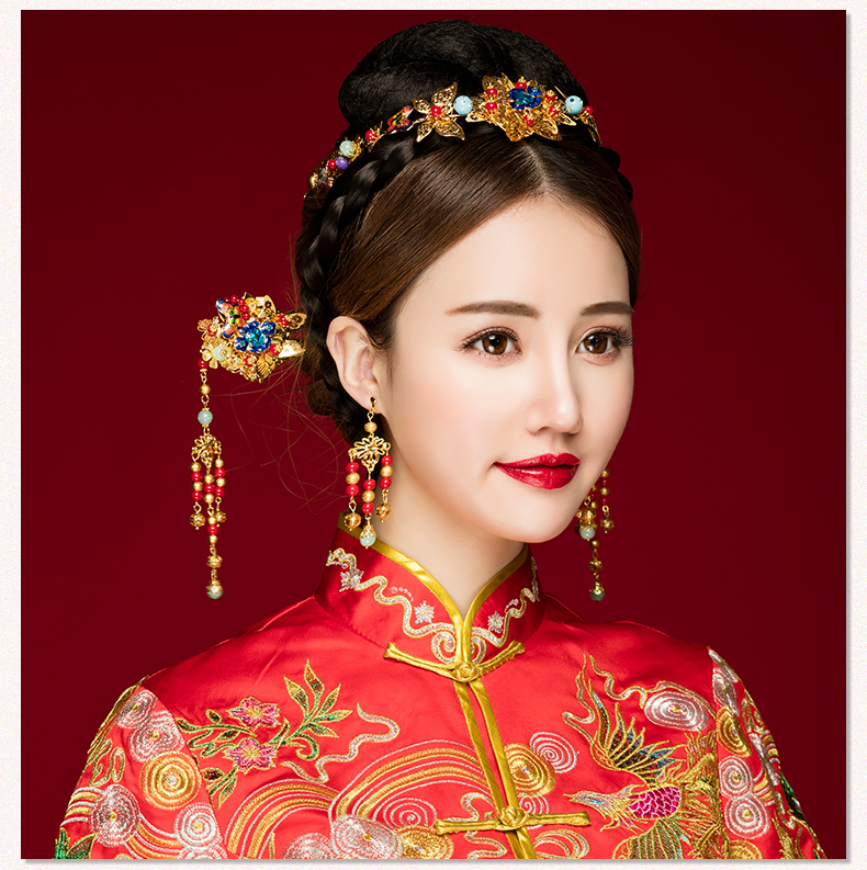 古典步搖新娘發(fā)飾，古式婚禮發(fā)簪