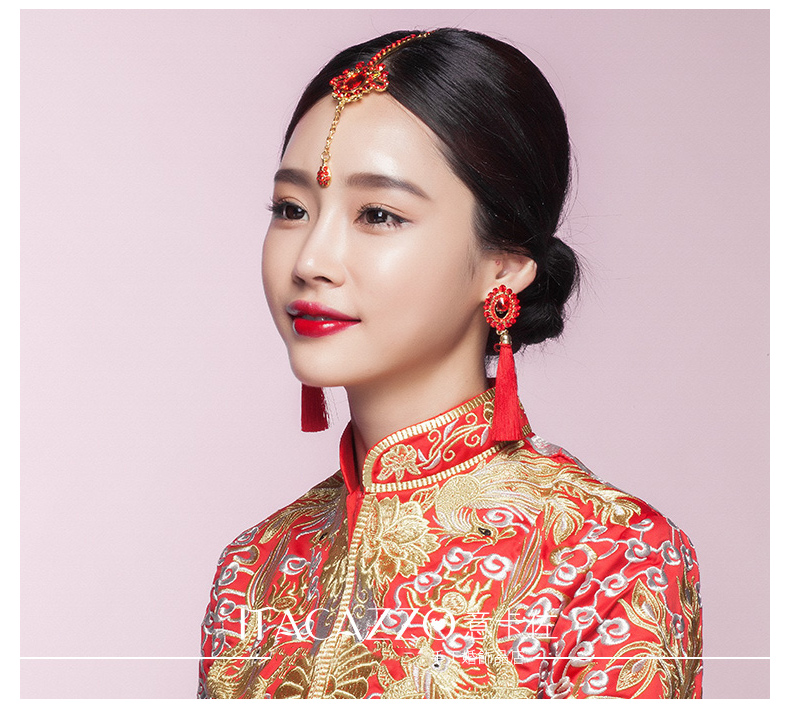 家佳樂文學頭飾紅色眉心墜，古風新娘妝額飾