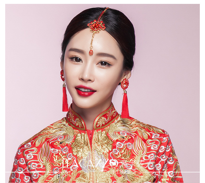 家佳樂文學頭飾紅色眉心墜，古風新娘妝額飾