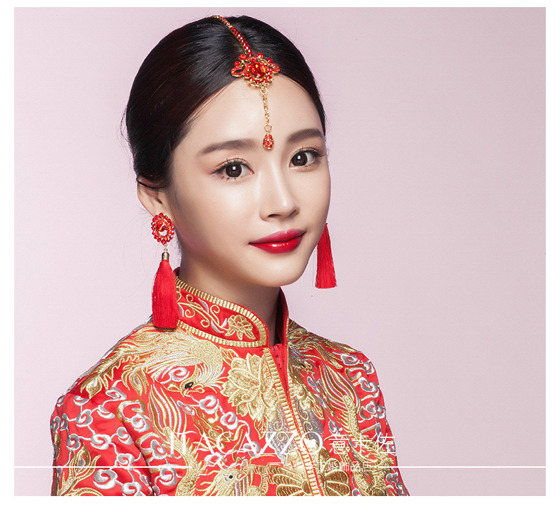 家佳樂文學頭飾紅色眉心墜，古風新娘妝額飾