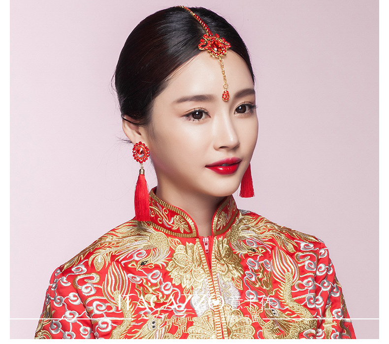 家佳樂文學頭飾紅色眉心墜，古風新娘妝額飾