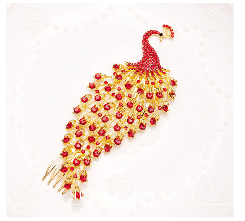 金色中式新娘鳳凰頭飾，盤發(fā)插梳敬酒服發(fā)飾