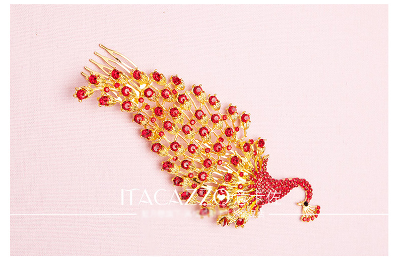 金色中式新娘鳳凰頭飾，盤發(fā)插梳敬酒服發(fā)飾