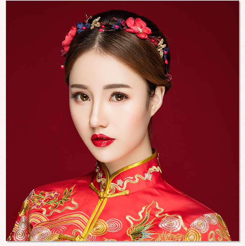 典雅梅花造型古風(fēng)頭飾，珍珠水鉆制作新娘發(fā)飾