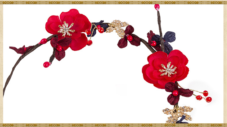 典雅梅花造型古風(fēng)頭飾，珍珠水鉆制作新娘發(fā)飾