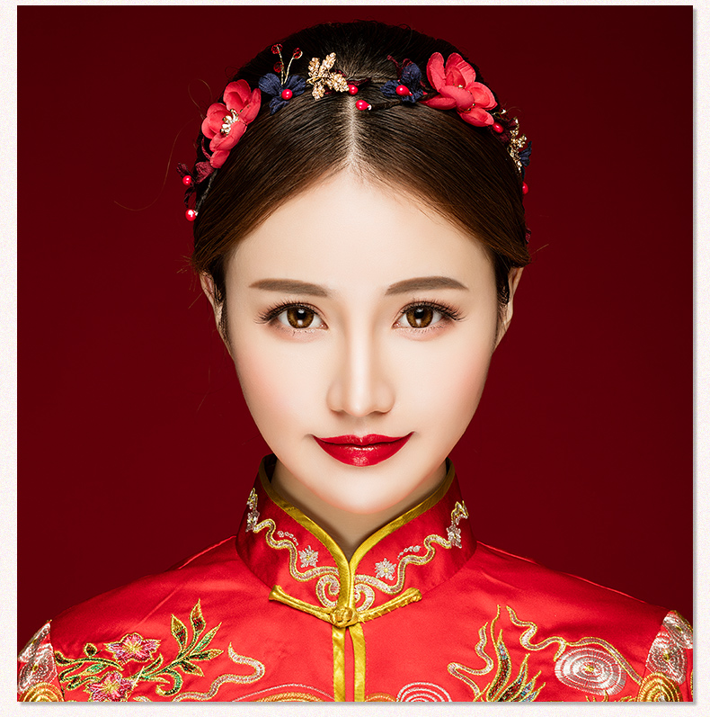 典雅梅花造型古風(fēng)頭飾，珍珠水鉆制作新娘發(fā)飾